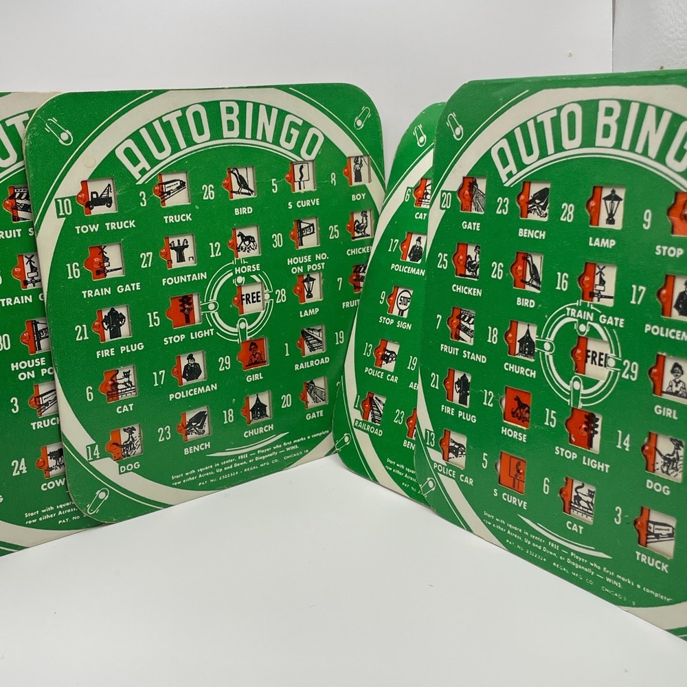 Regal Mfg. Co Vintage‎ Auto Bingo Cards (4) 1950